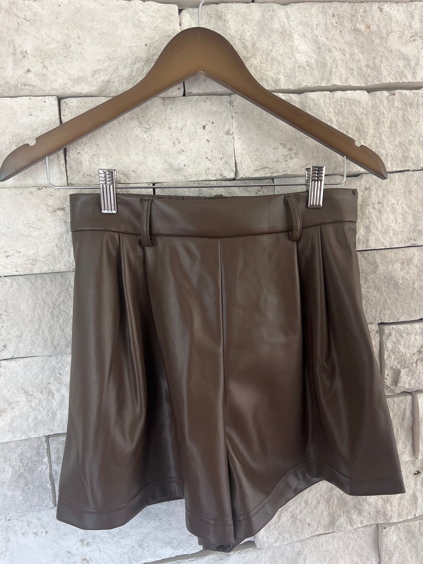 Hazel Leather Pleated Shorts