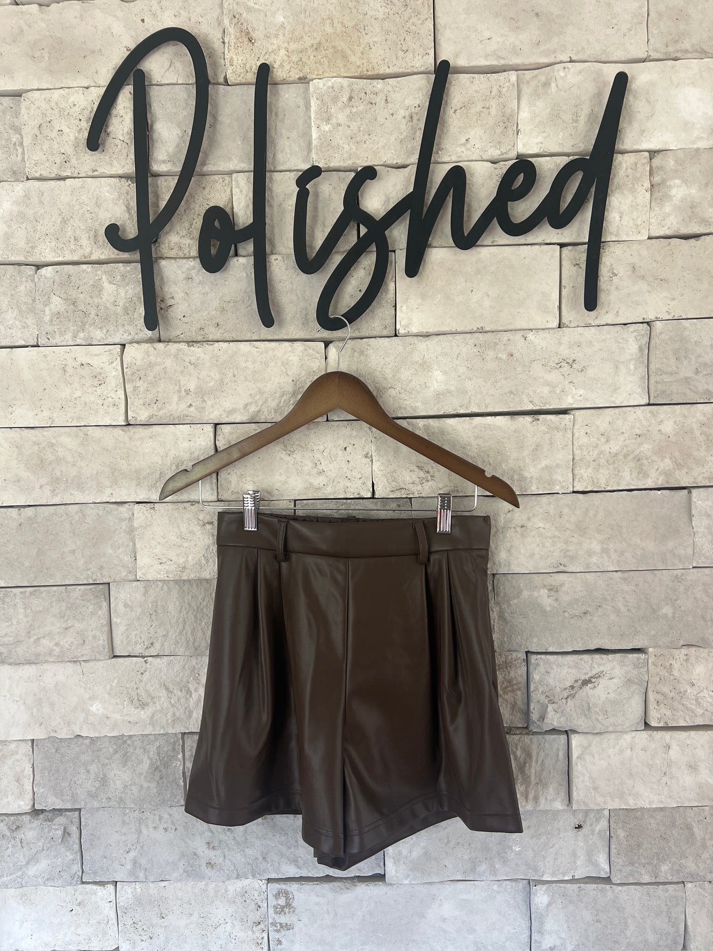Hazel Leather Pleated Shorts